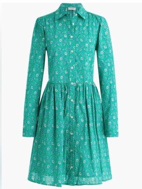 J. Crew Factory Green Floral Long Sleeve Button-Front Dress